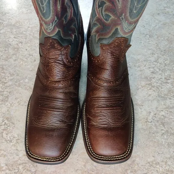 Justin Stampede Cowboy Boots Men's 11 D Square Toe Pull On Brown * Great Shape *