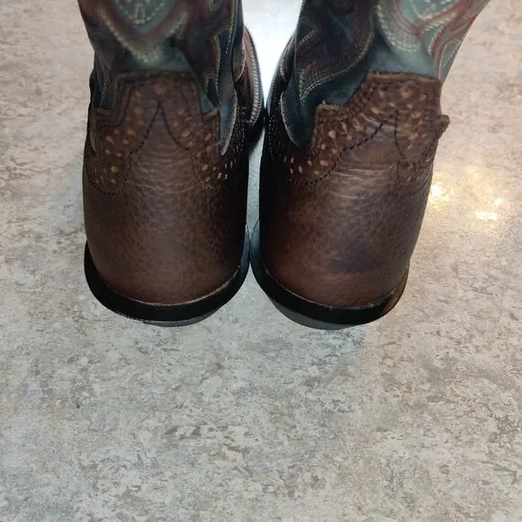 Justin Stampede Cowboy Boots Men's 11 D Square Toe Pull On Brown * Great Shape *