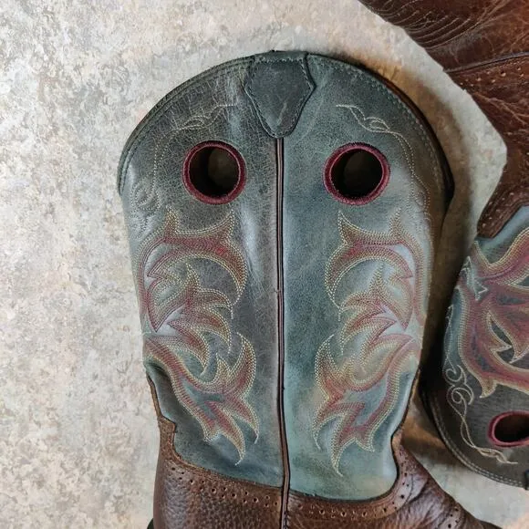 Justin Stampede Cowboy Boots Men's 11 D Square Toe Pull On Brown * Great Shape *