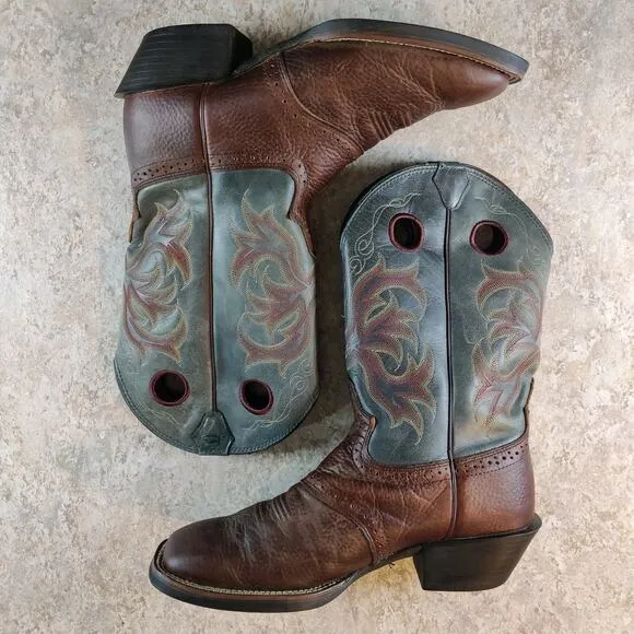 Justin Stampede Cowboy Boots Men's 11 D Square Toe Pull On Brown * Great Shape *