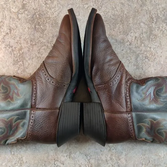 Justin Stampede Cowboy Boots Men's 11 D Square Toe Pull On Brown * Great Shape *