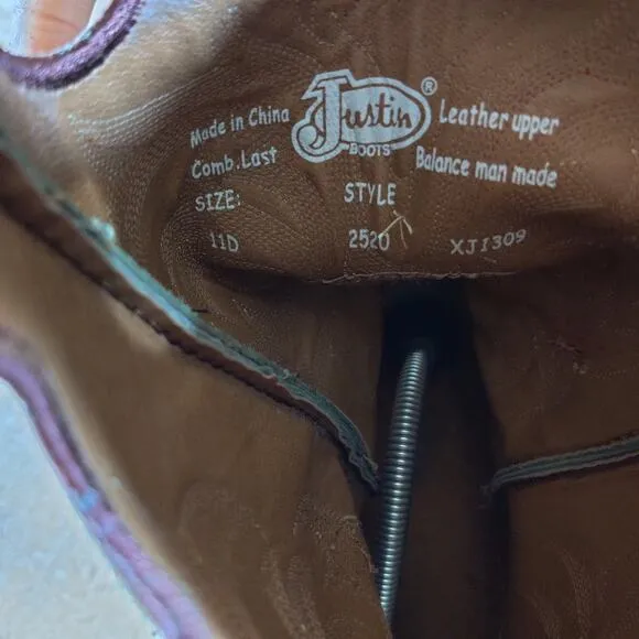Justin Stampede Cowboy Boots Men's 11 D Square Toe Pull On Brown * Great Shape *
