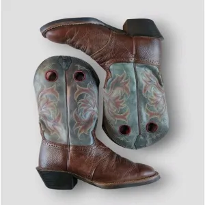Justin Stampede Cowboy Boots Men's 11 D Square Toe Pull On Brown * Great Shape *