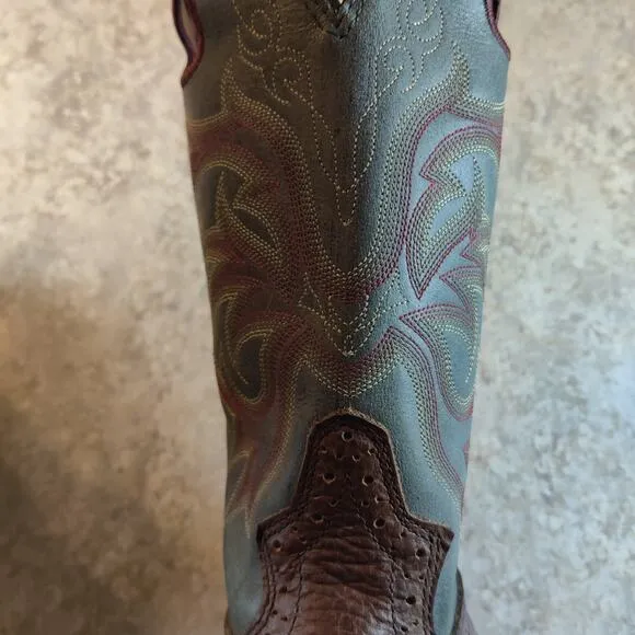 Justin Stampede Cowboy Boots Men's 11 D Square Toe Pull On Brown * Great Shape *