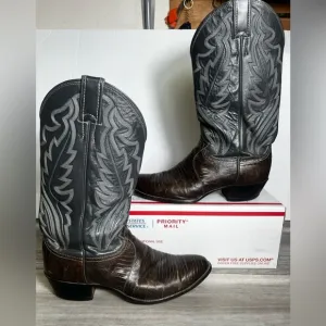 Justin Vintage 8327 Cowboy Western Pull on Boots Mens 8.5 Lizard Leather Farm