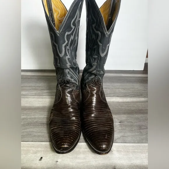 Justin Vintage 8327 Cowboy Western Pull on Boots Mens 8.5 Lizard Leather Farm