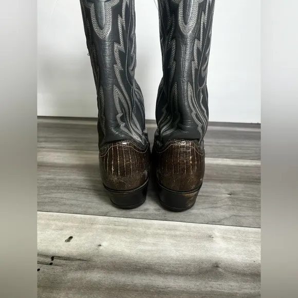 Justin Vintage 8327 Cowboy Western Pull on Boots Mens 8.5 Lizard Leather Farm