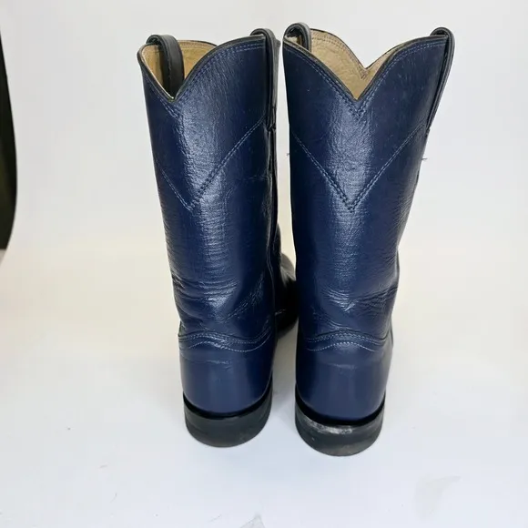 Justin Western Cowboy Boots Men's 9B Blue Leather Pull On Style L3744 Outdoors