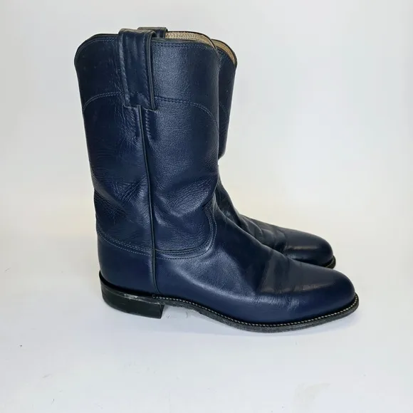 Justin Western Cowboy Boots Men's 9B Blue Leather Pull On Style L3744 Outdoors