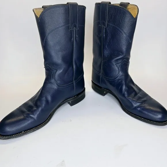 Justin Western Cowboy Boots Men's 9B Blue Leather Pull On Style L3744 Outdoors