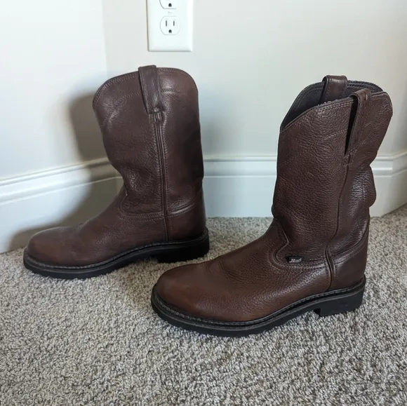 Justin Work Boots Brown Leather Pull On Wk4920 sz 8.5 EE