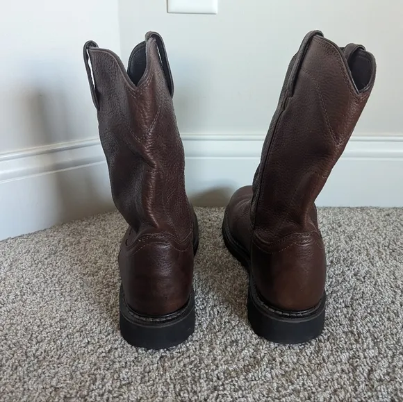 Justin Work Boots Brown Leather Pull On Wk4920 sz 8.5 EE