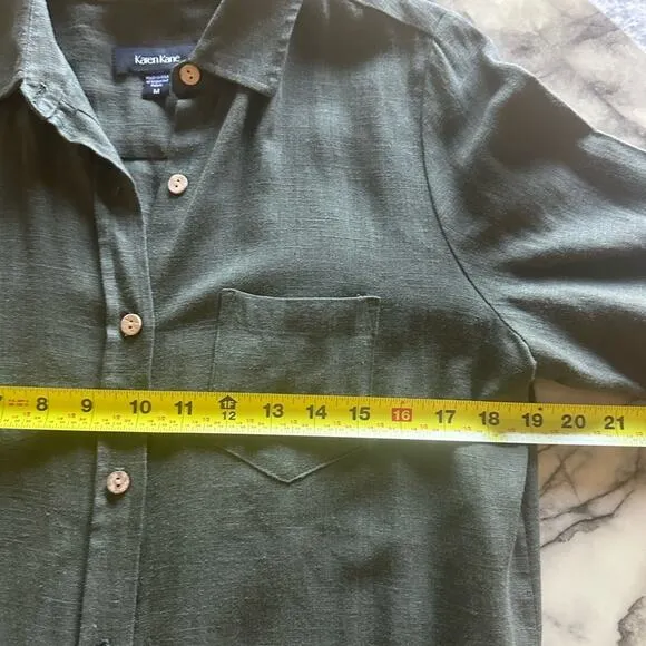 Karen Kane Women's Green Linen Button Down Shirt Dress Size M