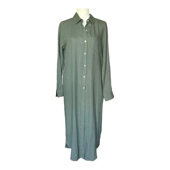 Karen Kane Women's Green Linen Button Down Shirt Dress Size M