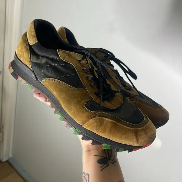 KARL LAGERFELD Brown and Black Camo Colorful Sole Sneakers Size 11.5
