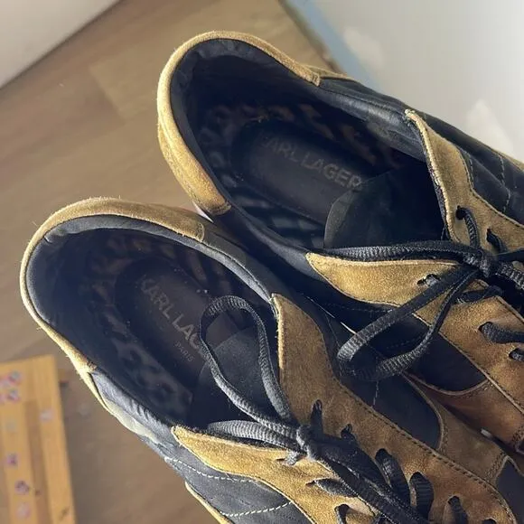 KARL LAGERFELD Brown and Black Camo Colorful Sole Sneakers Size 11.5