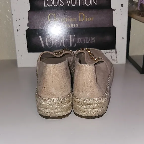 Karl Lagerfeld Gold Tan Espadrilles with Chain Detail