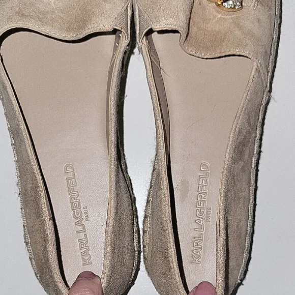 Karl Lagerfeld Gold Tan Espadrilles with Chain Detail