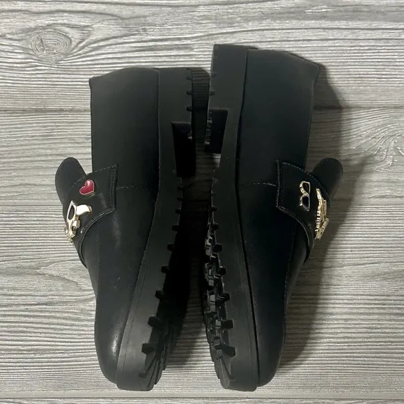KARL LAGERFELD Loafers Black Indie Black Embellished Charm Pins Womens Sz 10 New