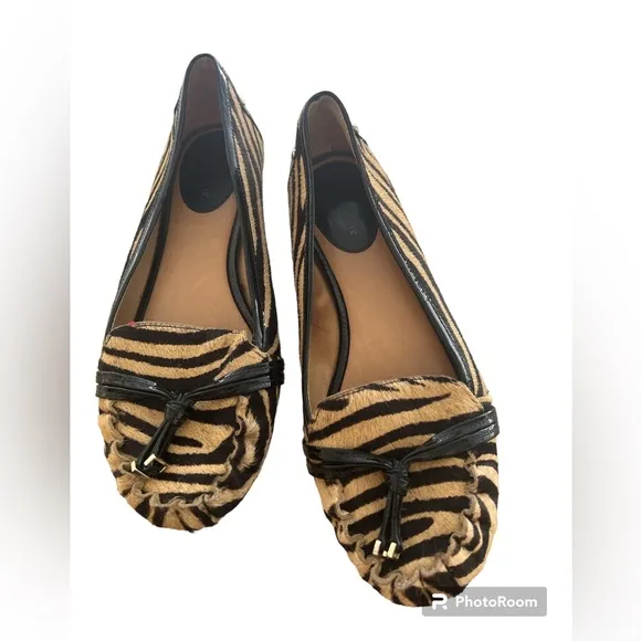 Kate Spade Animal Zebra Tiger Fur Hair Moccasins Flats Loafer Slip-ons sz 7 GUC
