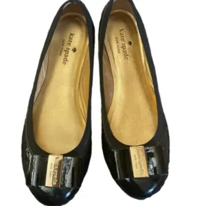 Kate Spade Ballet Flats Tock Patent Leather Black with Gold Bow