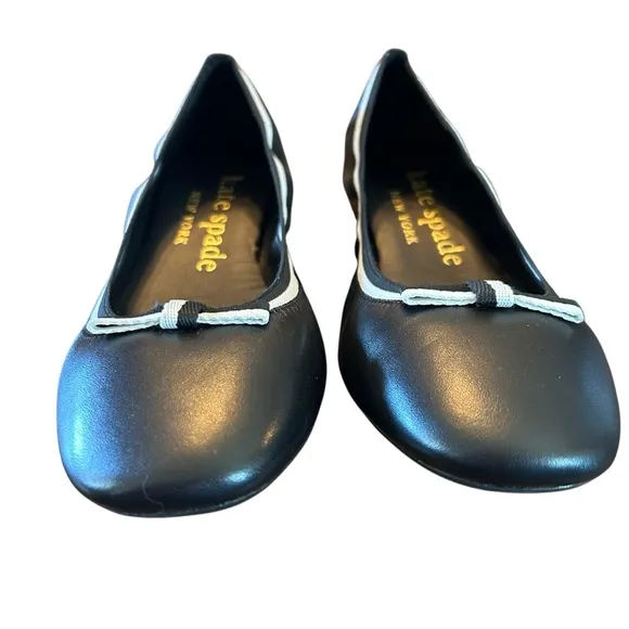 Kate Spade Claudette Black Nappa Leather Ballet Slip On Flats NEW Size 9