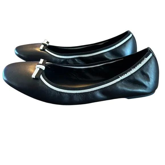 Kate Spade Claudette Black Nappa Leather Ballet Slip On Flats NEW Size 9