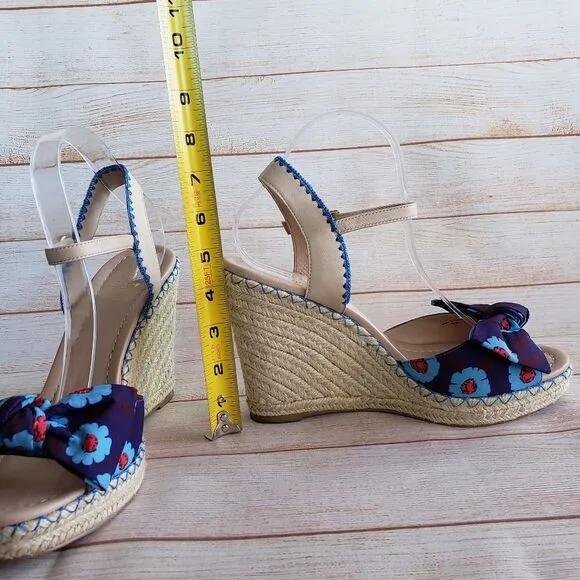 Kate Spade Espadrille Wedge Ankle Strap Sandals with Floral Print Bows
