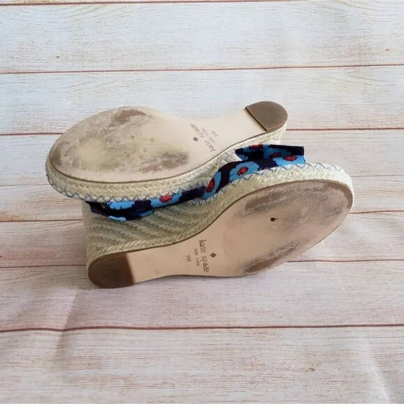 Kate Spade Espadrille Wedge Ankle Strap Sandals with Floral Print Bows