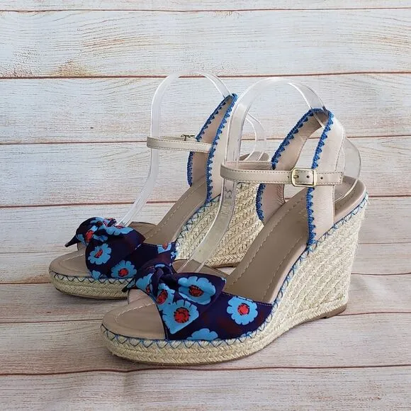Kate Spade Espadrille Wedge Ankle Strap Sandals with Floral Print Bows