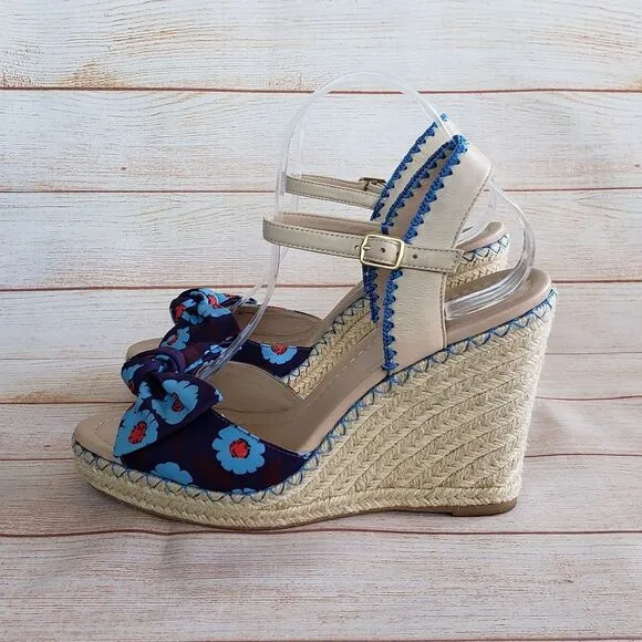 Kate Spade Espadrille Wedge Ankle Strap Sandals with Floral Print Bows