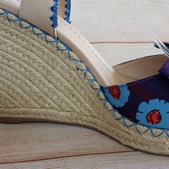 Kate Spade Espadrille Wedge Ankle Strap Sandals with Floral Print Bows