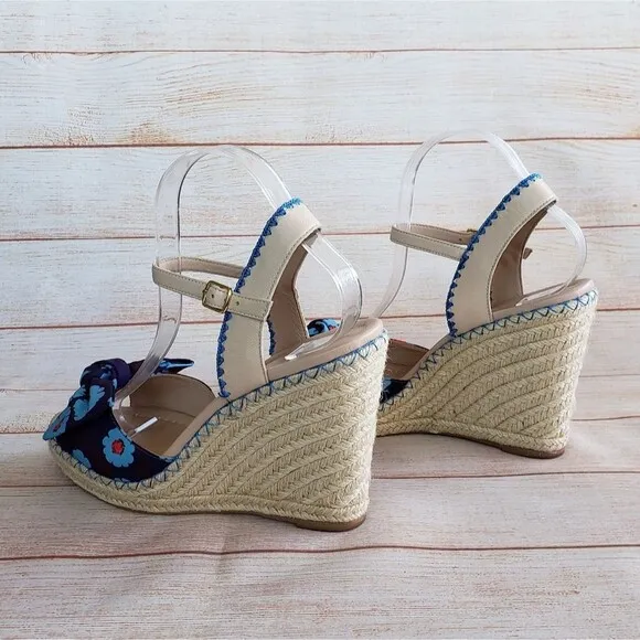 Kate Spade Espadrille Wedge Ankle Strap Sandals with Floral Print Bows