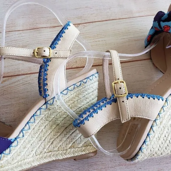 Kate Spade Espadrille Wedge Ankle Strap Sandals with Floral Print Bows