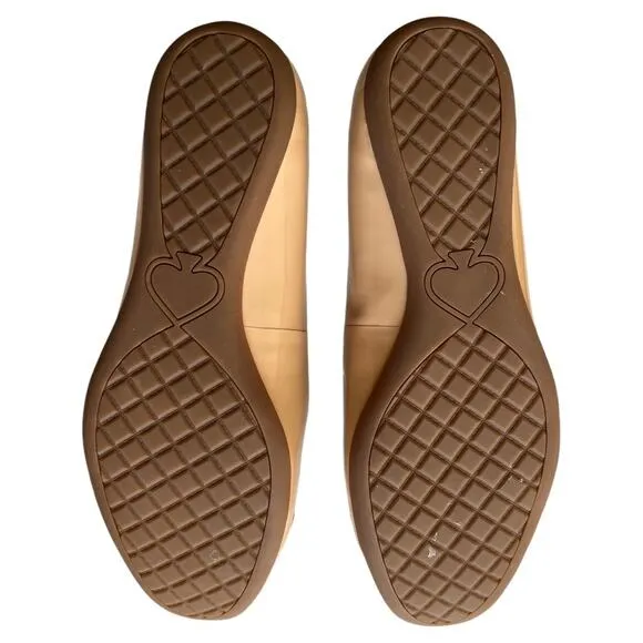 KATE SPADE NEW YORK Beige Gold Toned Pauly Slip On Leather Ballet Flats, US8