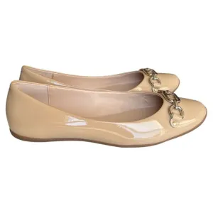 KATE SPADE NEW YORK Beige Gold Toned Pauly Slip On Leather Ballet Flats, US8
