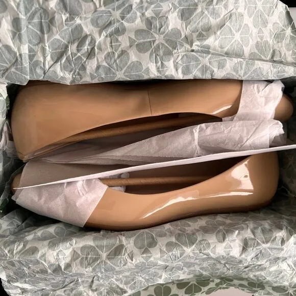 KATE SPADE NEW YORK Beige Gold Toned Pauly Slip On Leather Ballet Flats, US8