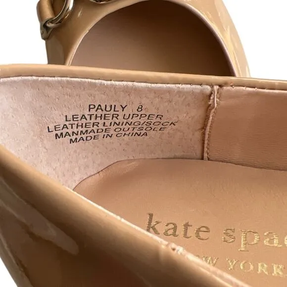 KATE SPADE NEW YORK Beige Gold Toned Pauly Slip On Leather Ballet Flats, US8