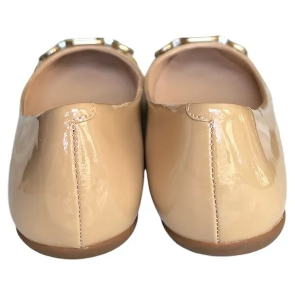 KATE SPADE NEW YORK Beige Gold Toned Pauly Slip On Leather Ballet Flats, US8