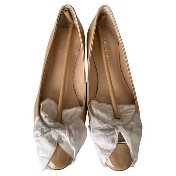 KATE SPADE NEW YORK Beige Gold Toned Pauly Slip On Leather Ballet Flats, US8