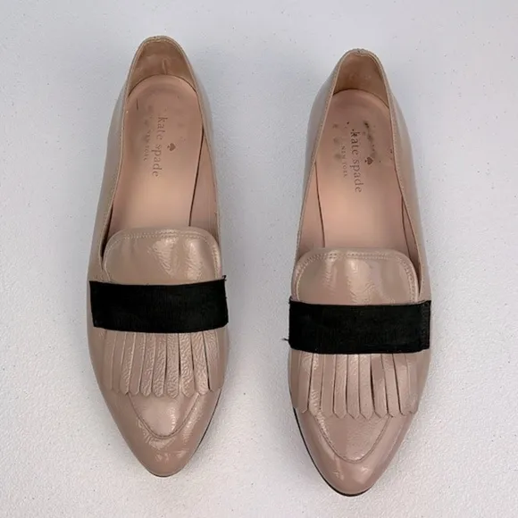 Kate Spade New York Cayla Fringe Flats Patent Leather Vero Cuoio Loafers Taupe