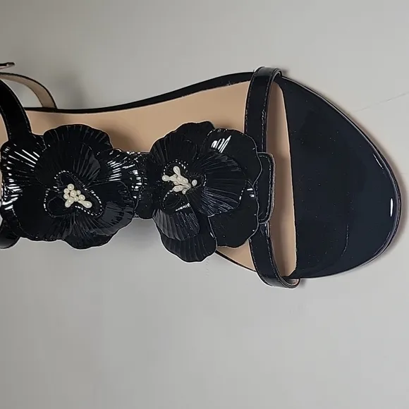 Kate Spade New York Daria open toe floral black leather wedge sandal women's 11