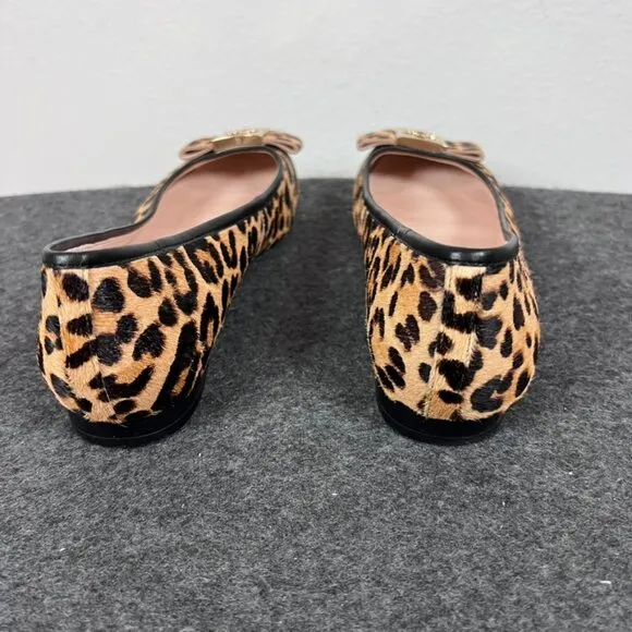 Kate Spade New York Maline Bow Leopard Print Flats 7.5 calf hair gold