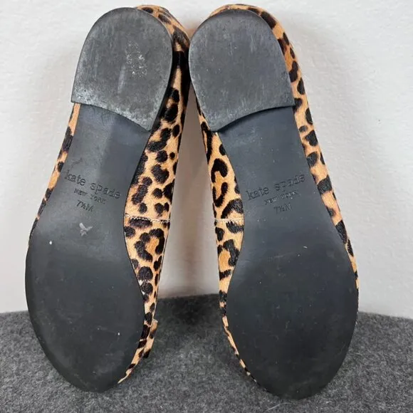 Kate Spade New York Maline Bow Leopard Print Flats 7.5 calf hair gold