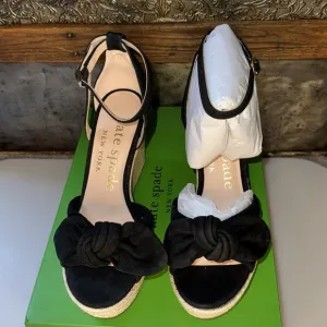 Kate Spade New York NIB Tianna Black Suede Platform Wedge Espadrille in Size 6.5