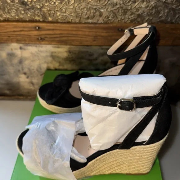 Kate Spade New York NIB Tianna Black Suede Platform Wedge Espadrille in Size 6.5