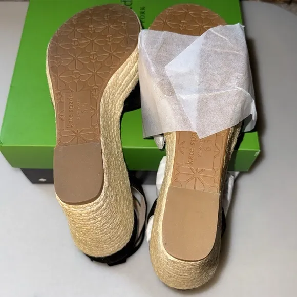 Kate Spade New York NIB Tianna Black Suede Platform Wedge Espadrille in Size 6.5
