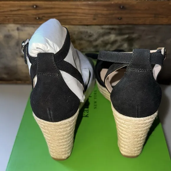 Kate Spade New York NIB Tianna Black Suede Platform Wedge Espadrille in Size 6.5