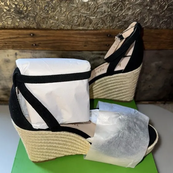 Kate Spade New York NIB Tianna Black Suede Platform Wedge Espadrille in Size 6.5