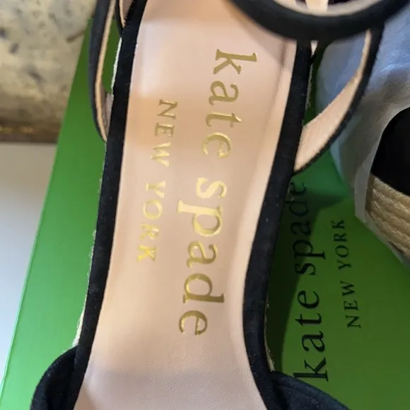 Kate Spade New York NIB Tianna Black Suede Platform Wedge Espadrille in Size 6.5